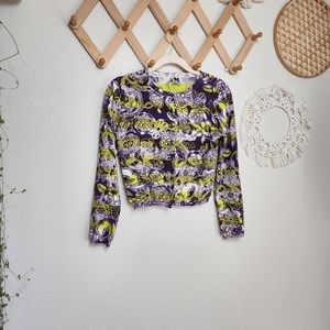 Missoni Floral Striped Button Up Cardigan Women's 40 Purple Yellow Round…